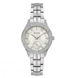 Bulova Stainless Steel Crystal Silver Watch 96L291