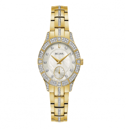 Bulova Stainless Steel Crystal Gold Watch 98L283